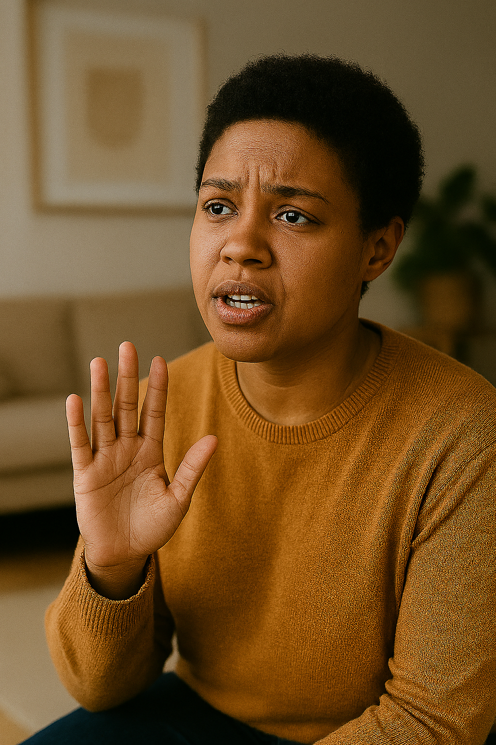 A person advocating confidently for themselves.