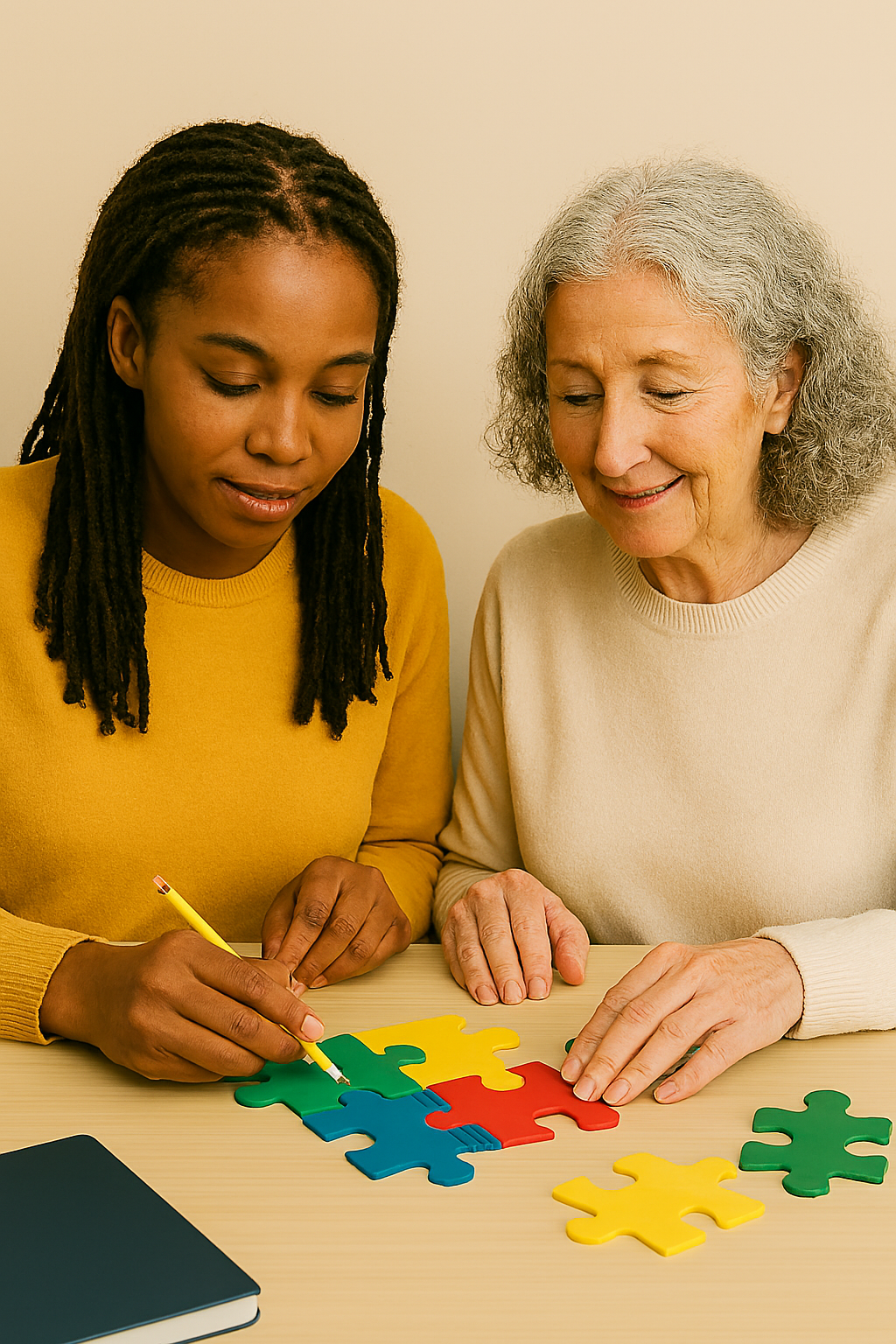 Illustration of a person solving a complex puzzle, representing the practical application of coaching skills.