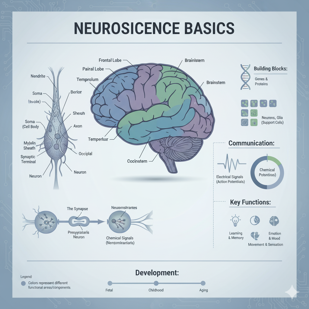 Neural connections representing neuroscience basics.